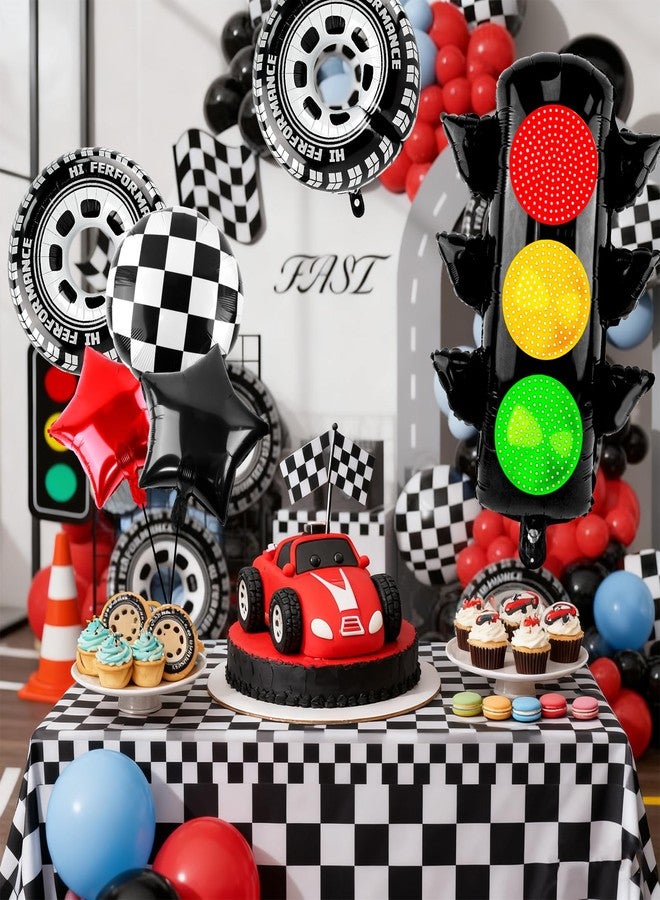 Lukinuo Race Car Party Balloon Set 7pcs Traffic Light, Checkered Balloons, Tire Wheel Balloons Tyre Racing Balloon Race Car Birthday Party Decorations - Image 5